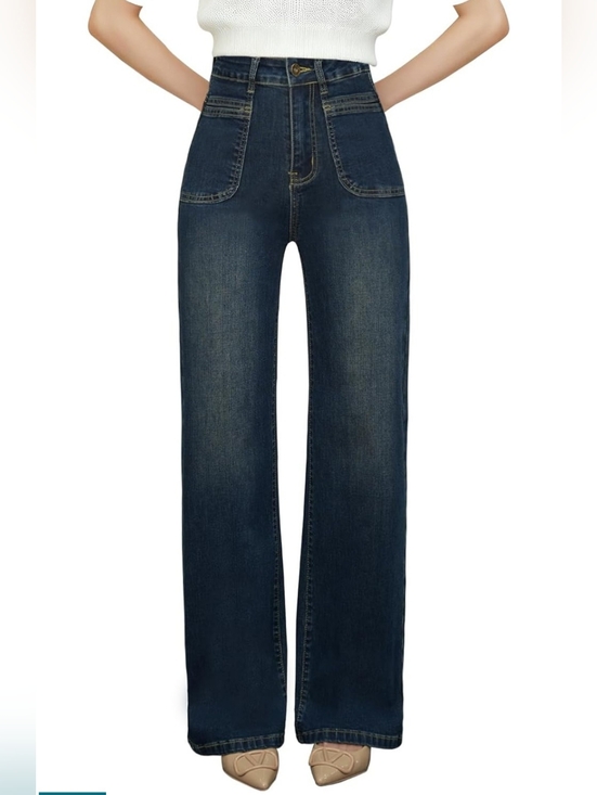 Denim - High Waisted Wide Leg Jeans NWT Size 14 Dark Wash Stretch Denim